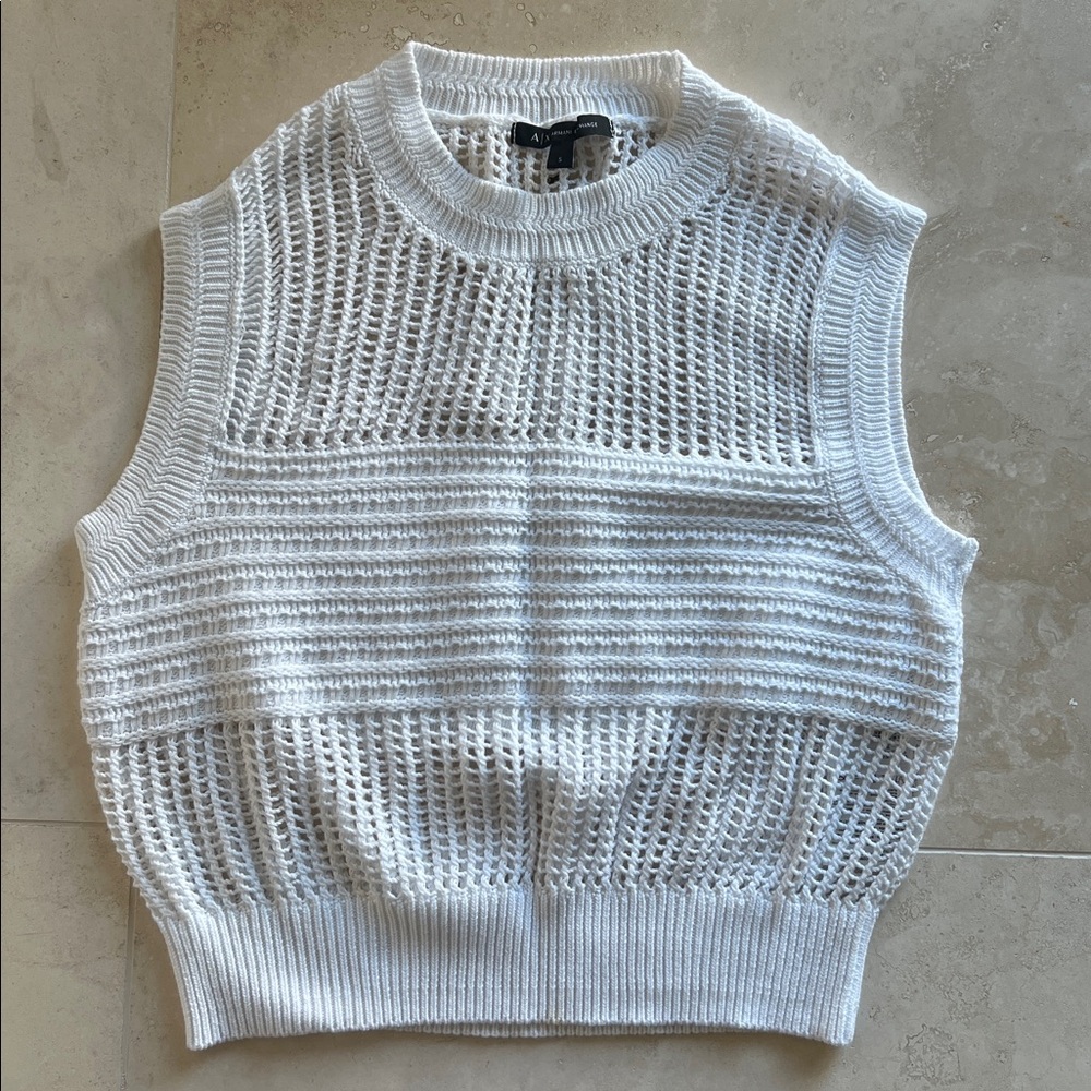 A/X Armani Exchange White Sleeveless Knit Sweater, Sz S